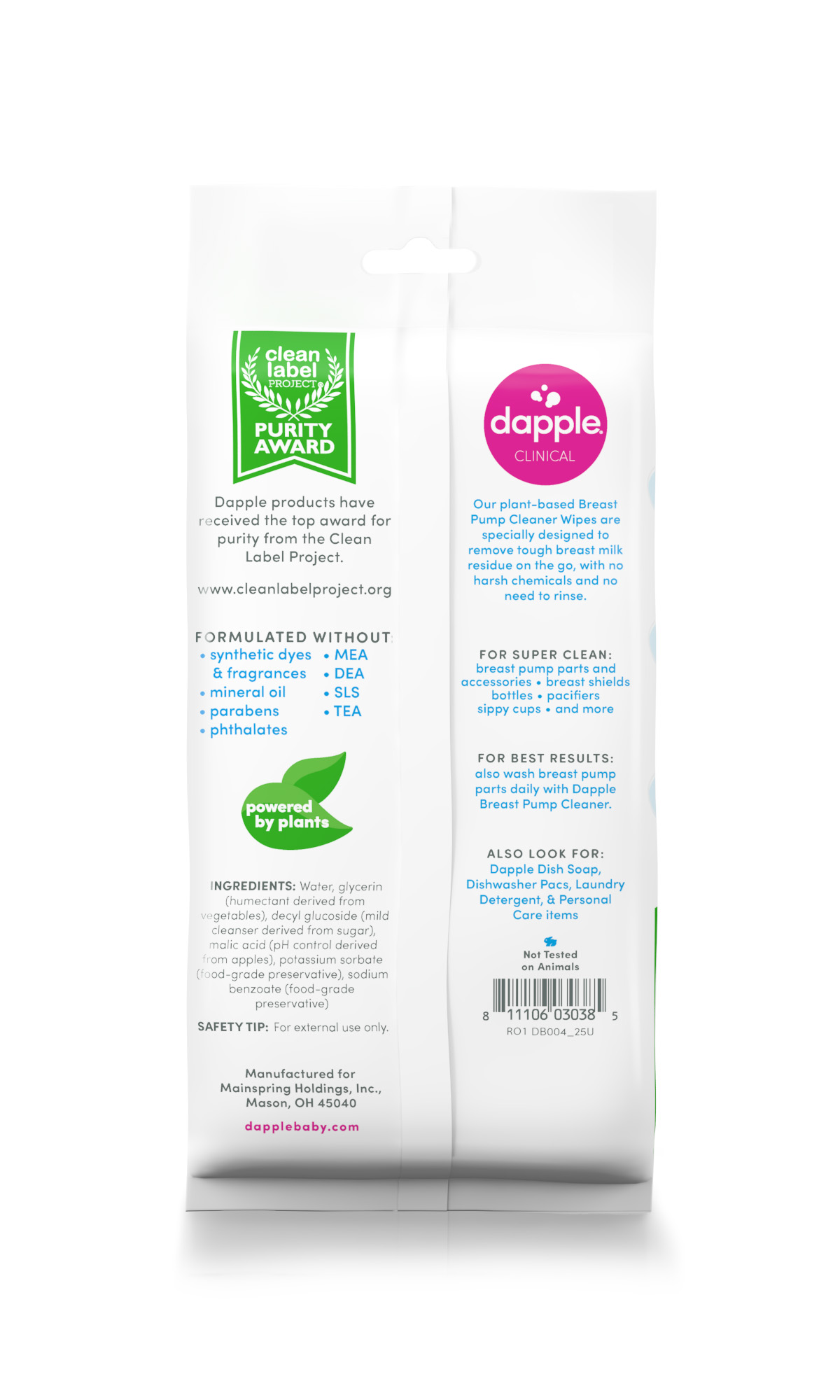 dapple® Baby Breast Pump Cleaner Wipes, Fragrance Free, 25 count
