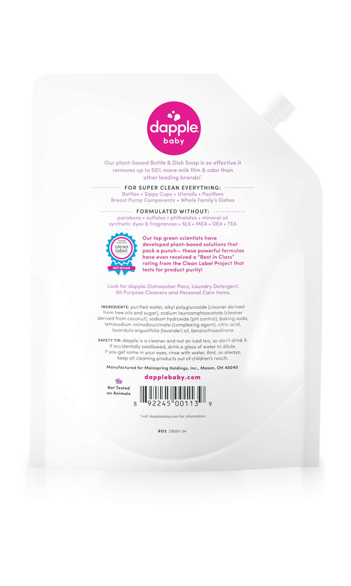 Dapple Baby Baby Bottle Soap & Dish Soap, Lavender, 16.9 Fl Oz Bottle -  Plant Based Dish Liquid for Dishes & Baby Bottles - Hypoallergenic Soap