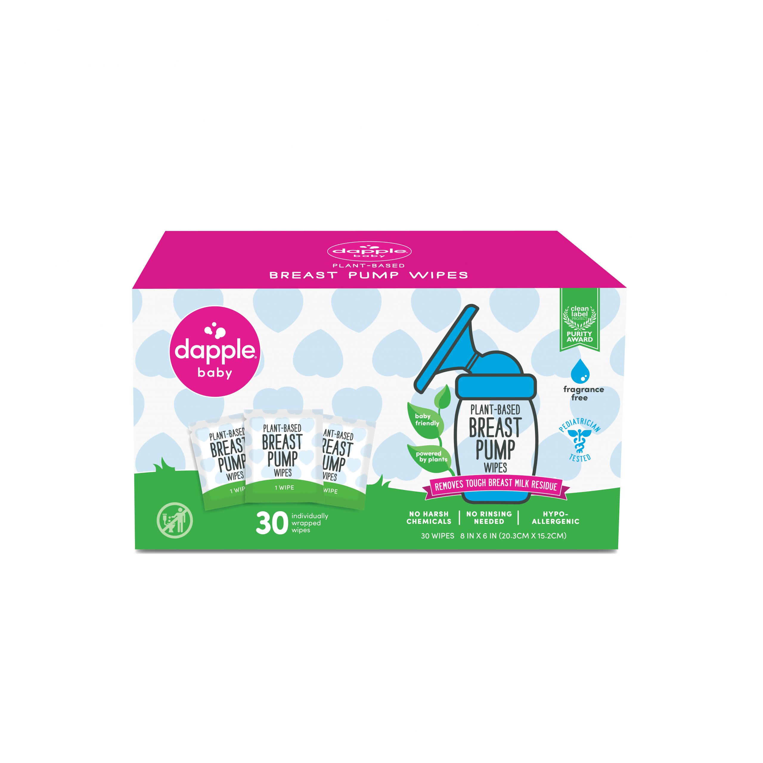 Dapple Baby - Dapple's breast pump wipes are specially designed to remove  tough breast milk residue and deep clean breast pump parts and accessories  with no harsh chemicals and easy rinsing. Toss